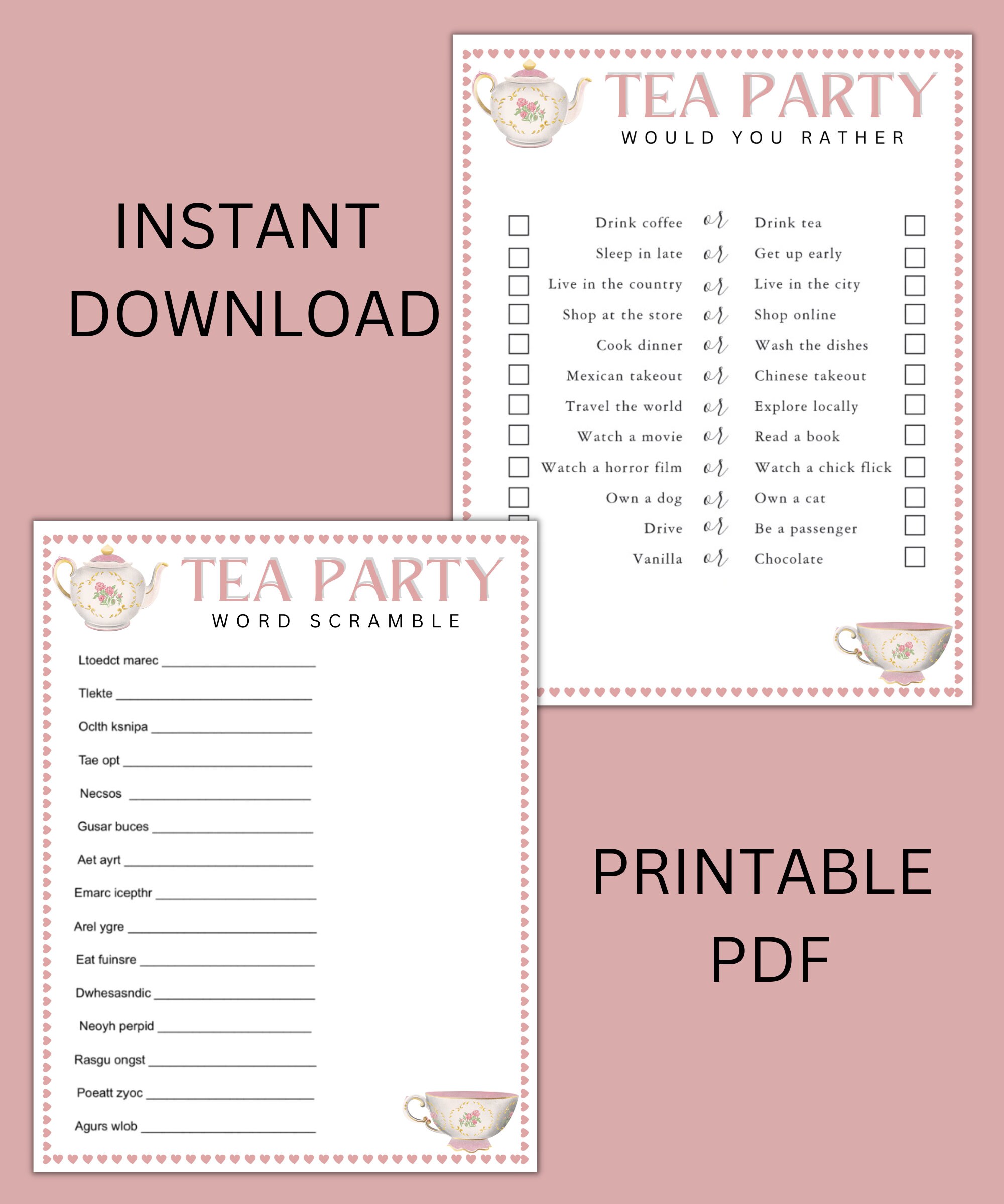 Tea Party Games Bundle Printable Tea Party Games Tea Party Favors