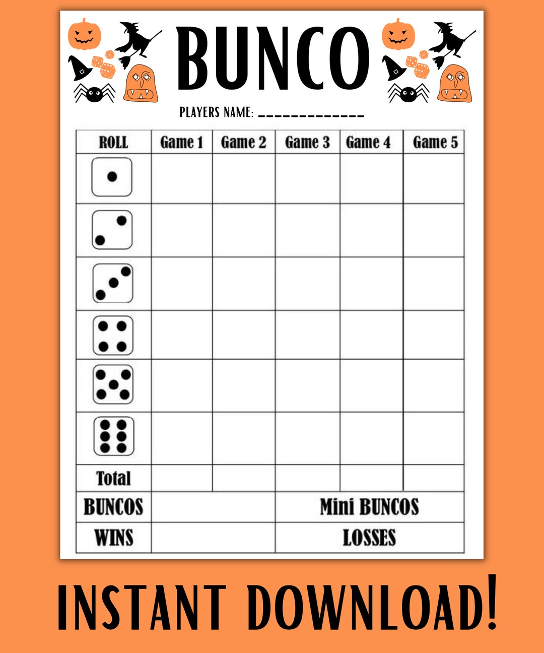 Halloween BUNCO Game Printable BUNCO Halloween Party Games Bunco Score Halloween BUNCO Game Printable BUNCO Halloween Party Games Bunco Score