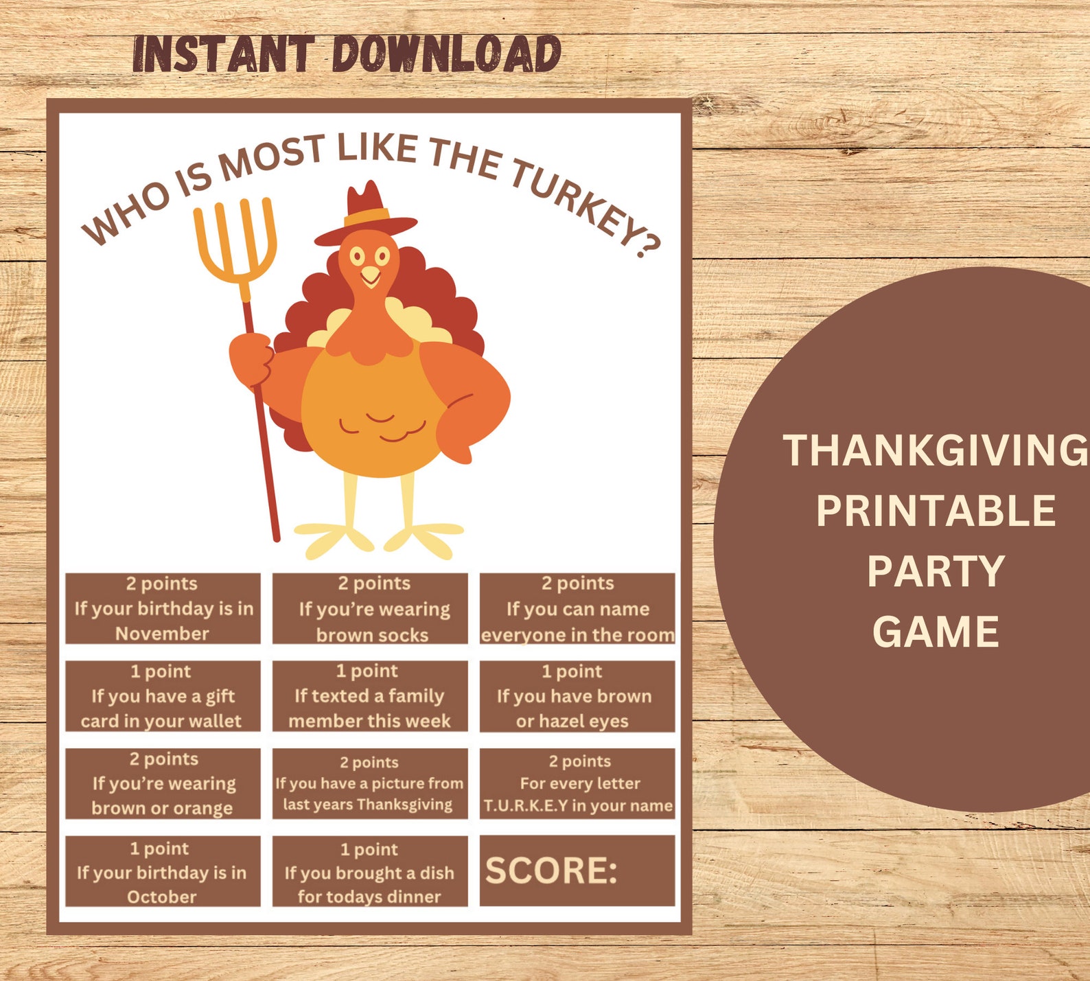 Thanksgiving Party Game Printable Thanksgiving Game for - Etsy
