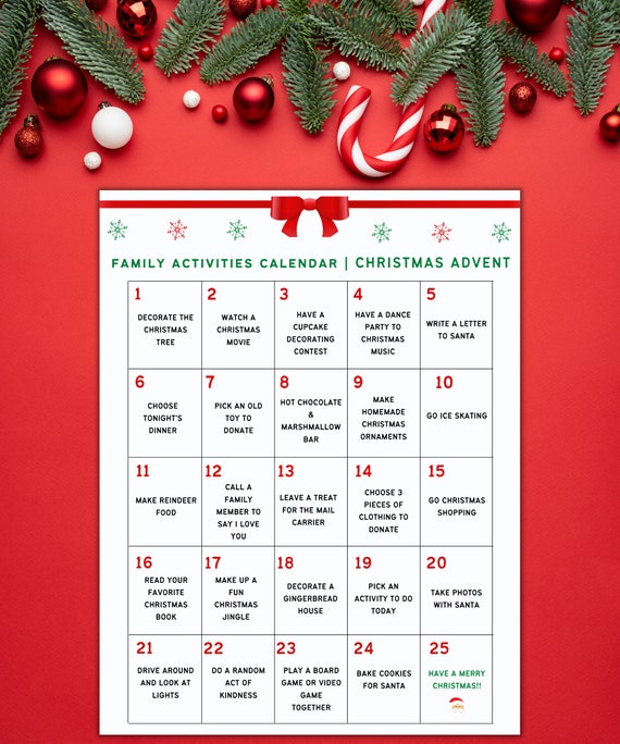 Christmas Advent Printable Christmas Countdown Christmas Party Games Advent  Calendar for Kids Adults Family Christmas Activities - Etsy