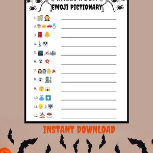 Halloween Emoji Pictionary - Halloween Printable Party Games - Halloween Pictionary - Halloween Games for Kids - Halloween Party Trivia