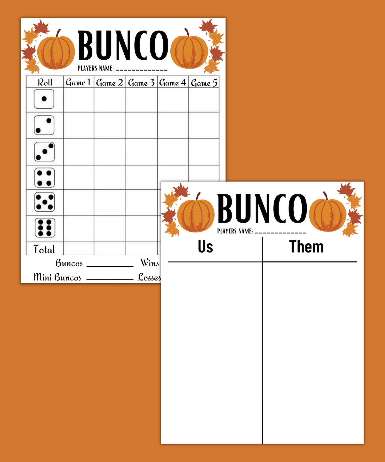 Fall BUNCO Game - Printable BUNCO - Thanksgiving Party Games Printable ...