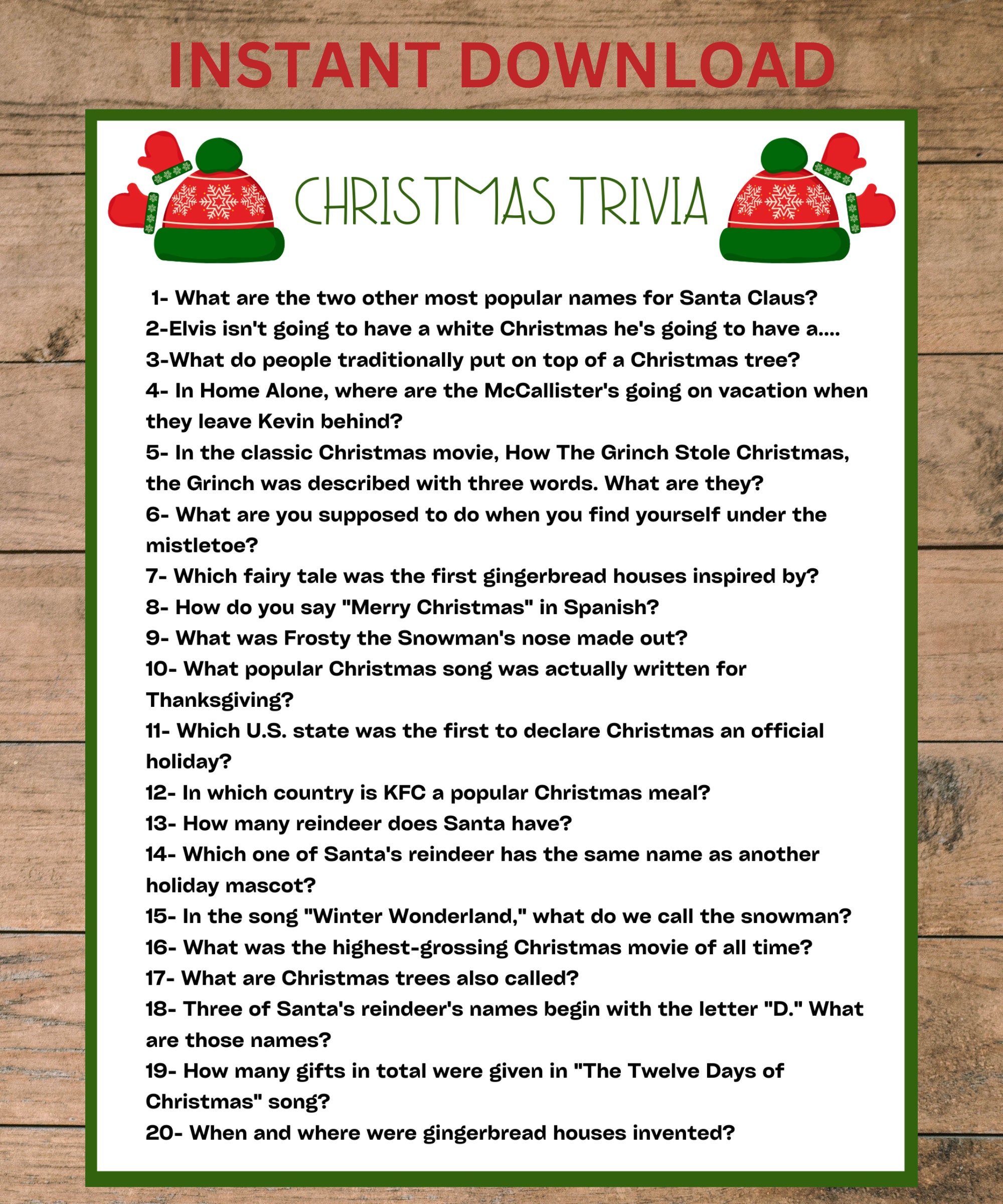 Christmas Trivia Printable Christmas Party Games Holiday Party Game