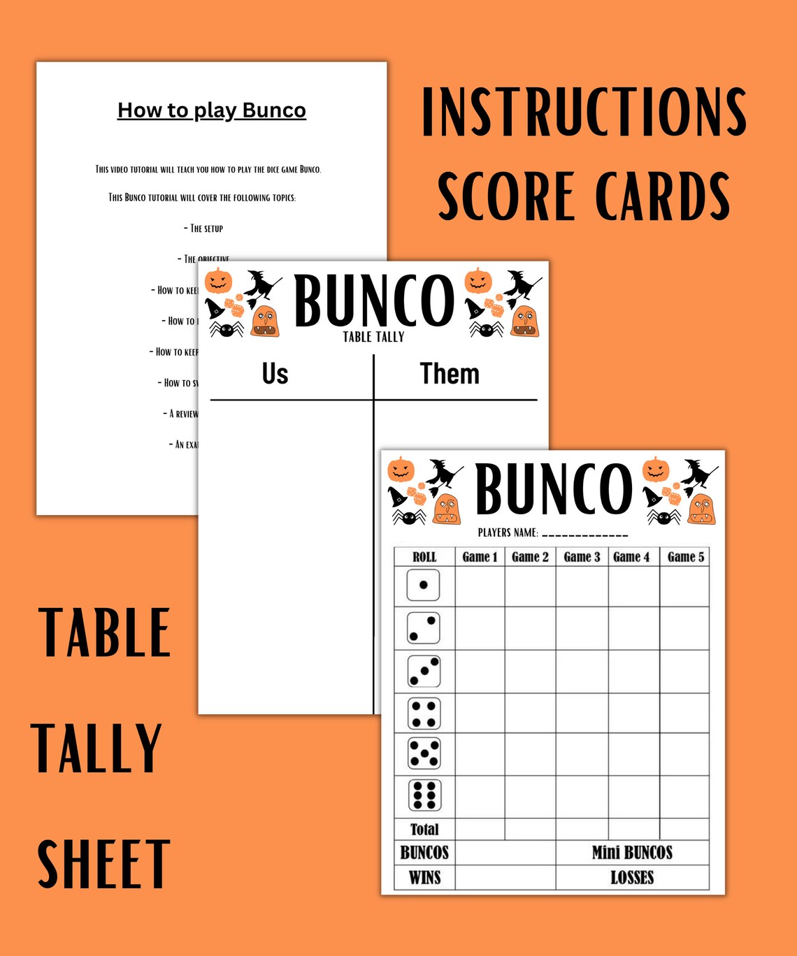 Halloween BUNCO Game - Printable BUNCO - Halloween Party Games - Bunco ...