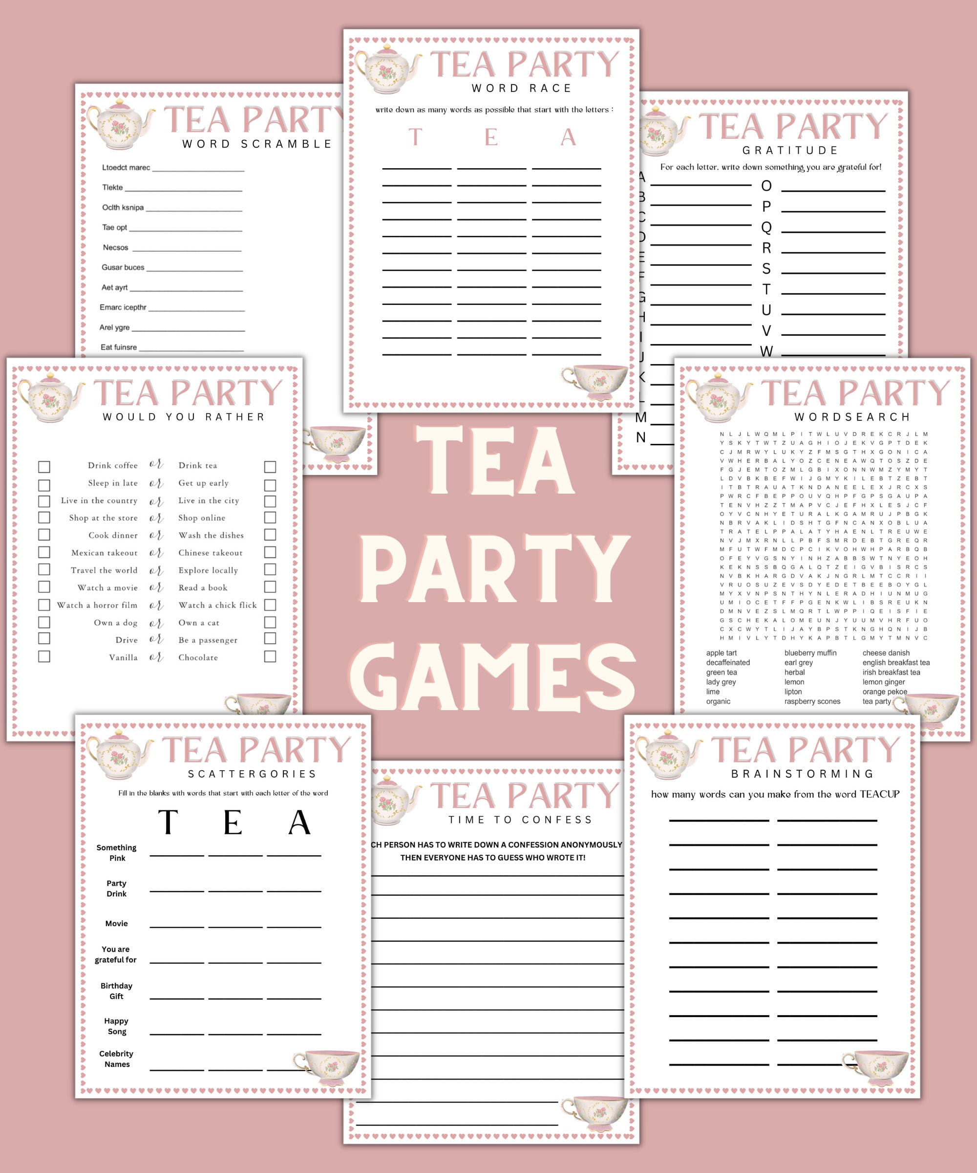Tea Party Games Bundle Printable Tea Party Games Tea Party Favors 