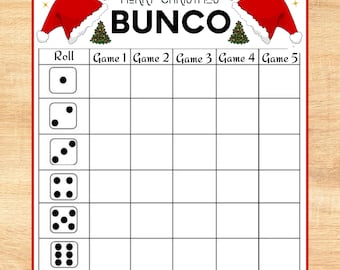 Christmas BUNCO Game - Printable Bunco Cards - Score Card Tally Sheet - Printable Christmas Party Games - Christmas Games Instant Download