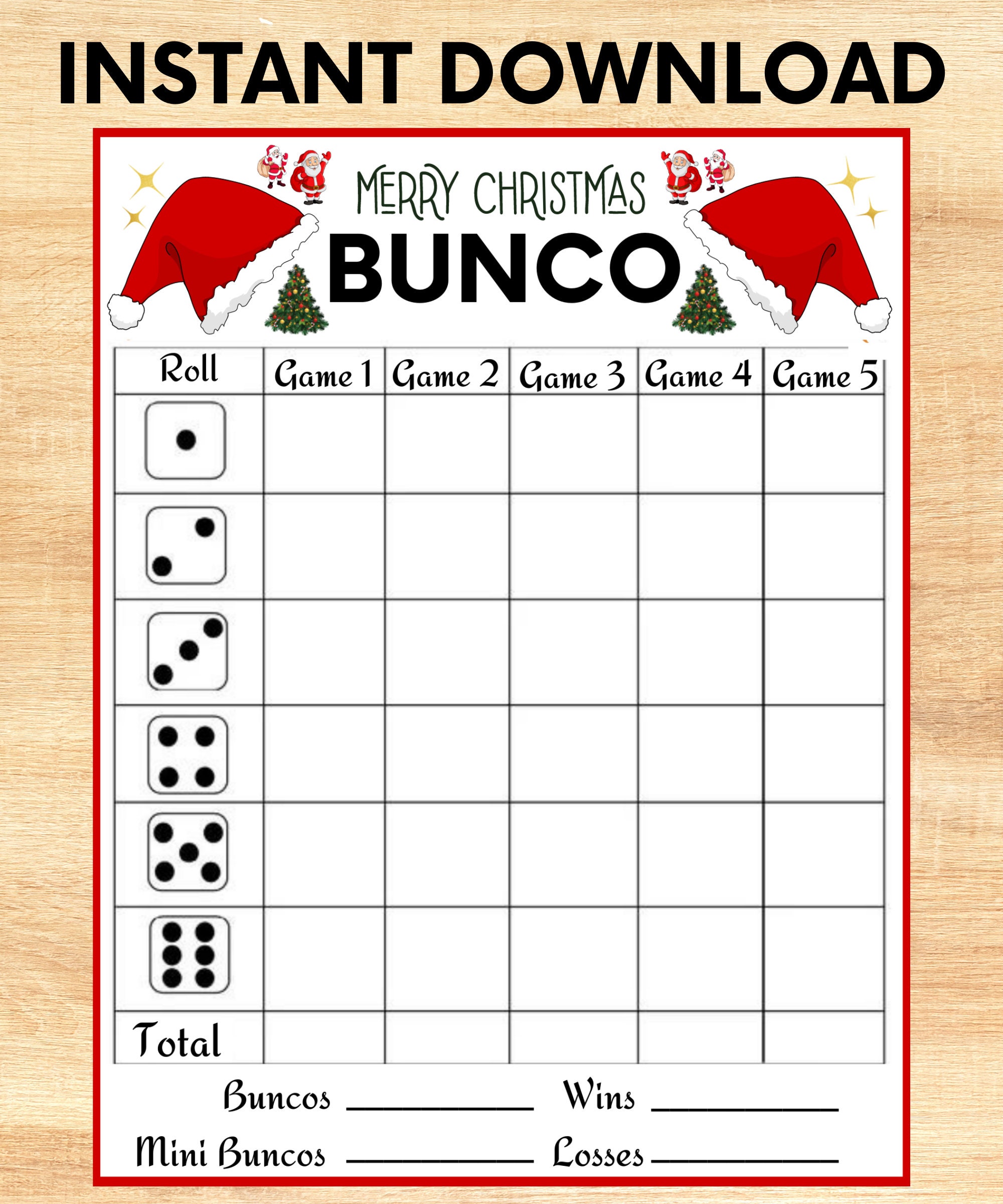 Christmas BUNCO Game Printable Bunco Cards Score Card Tally Sheet Printable Christmas Party Games Christmas Games Instant Download - Etsy