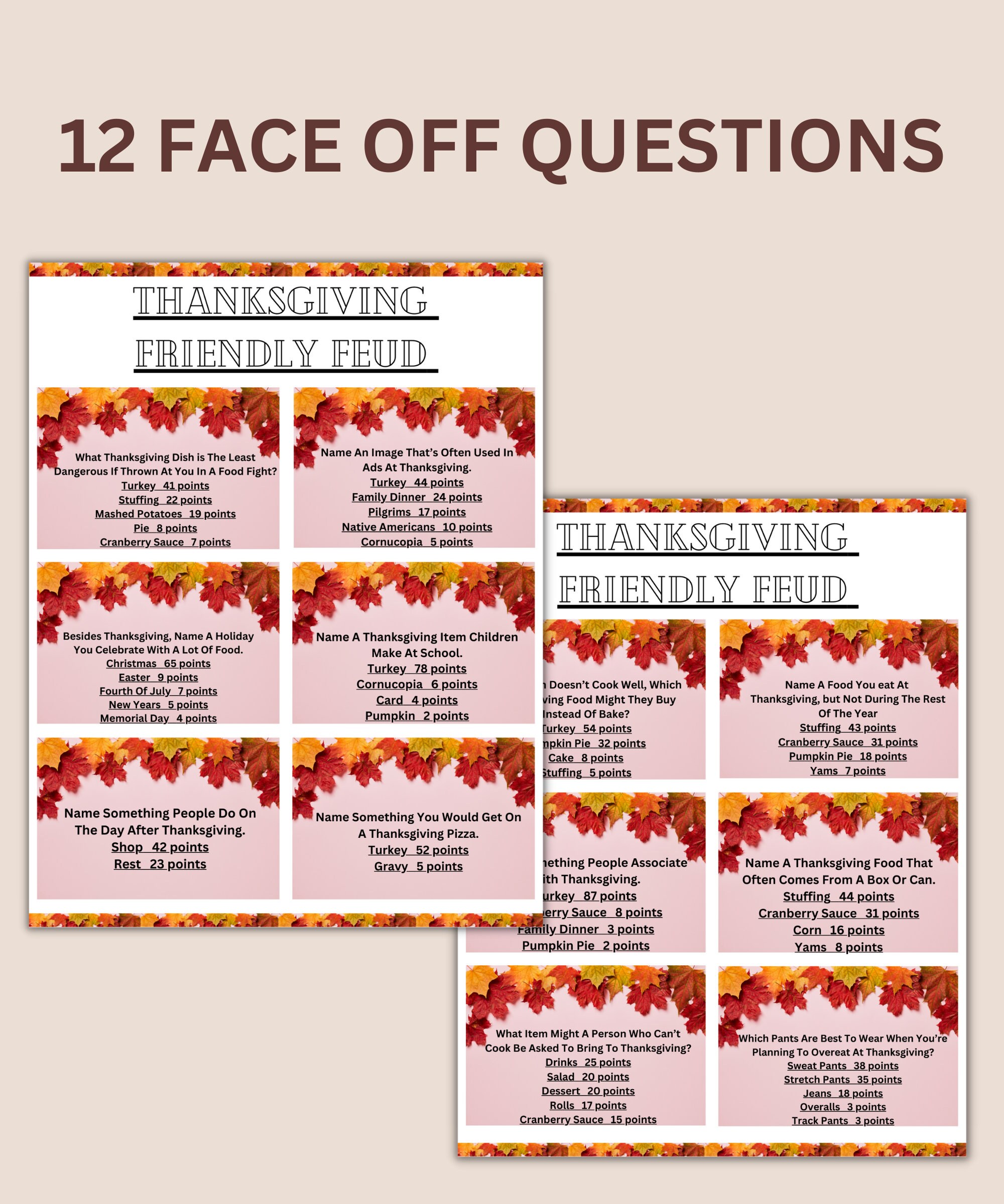 Printable Thanksgiving Family Feud Game Printable Thanksgiving Trivia