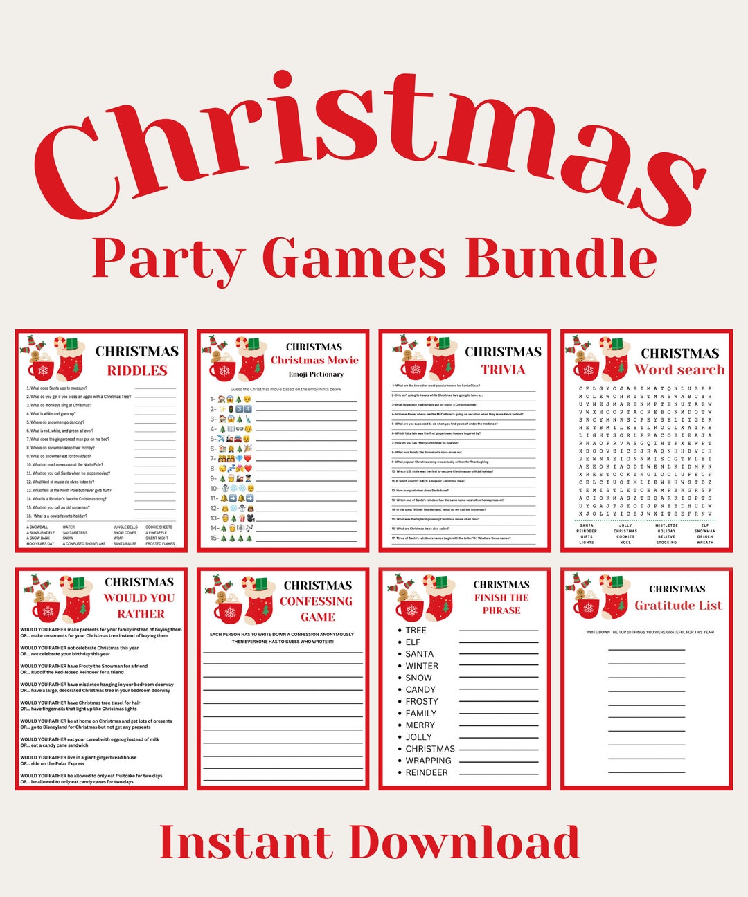 Printable Christmas Game Bundle Christmas Party Games Christmas