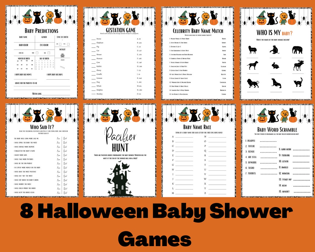 Halloween Baby Shower Games Bundle - Set of 8 Halloween Printable Games