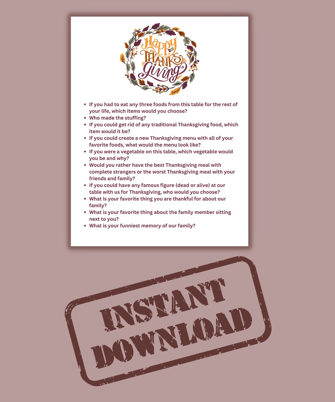 Thanksgiving Icebreaker Game printable Thanksgiving Games Etsy