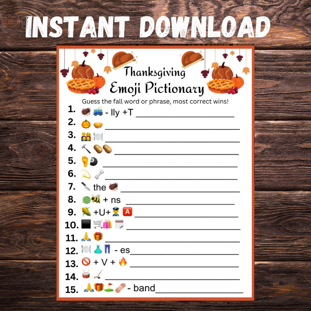 thanksgiving emoji pictionary game: printable fall party (digital