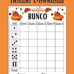 Printable Thanksgiving Bunco Score Card Sheet - Bunco Printable Game ...
