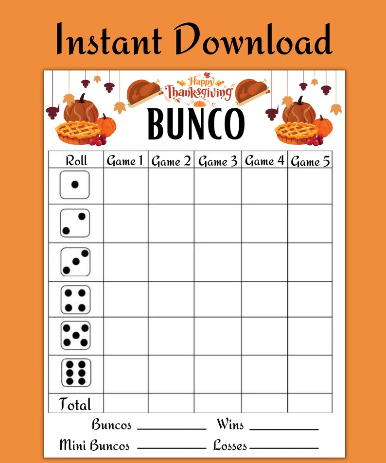 Printable Thanksgiving Bunco Score Card Sheet Bunco Printable Game