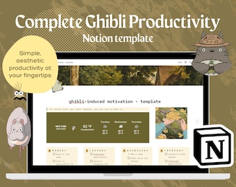 Esthetische Ghibli-geïnspireerde notie-sjabloondatabase Digitale Bullet Journal Planner voor studenten