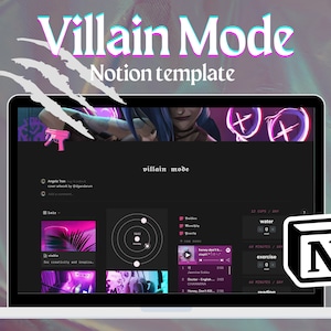 Villain Mode - Aesthetic Notion Template Neon Dark Habit Tracker Digital Planning Planner Bullet Journal for Creativity and Inspiration