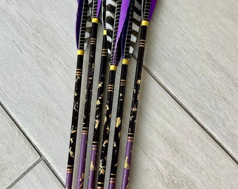 35-40# spine, 24k gold flakes, 125 Grain Brass Points (Hand Polished), Parallel Port Orford Cedar wood Arrows (set of 6)
