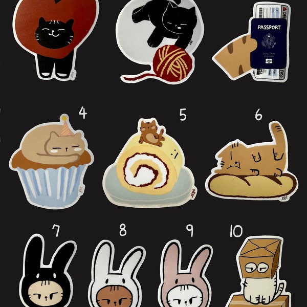 3"x 3" Cute Kawaii cat stickers for Laptop, water bottle, phone, ipad, Journals, wall, gift