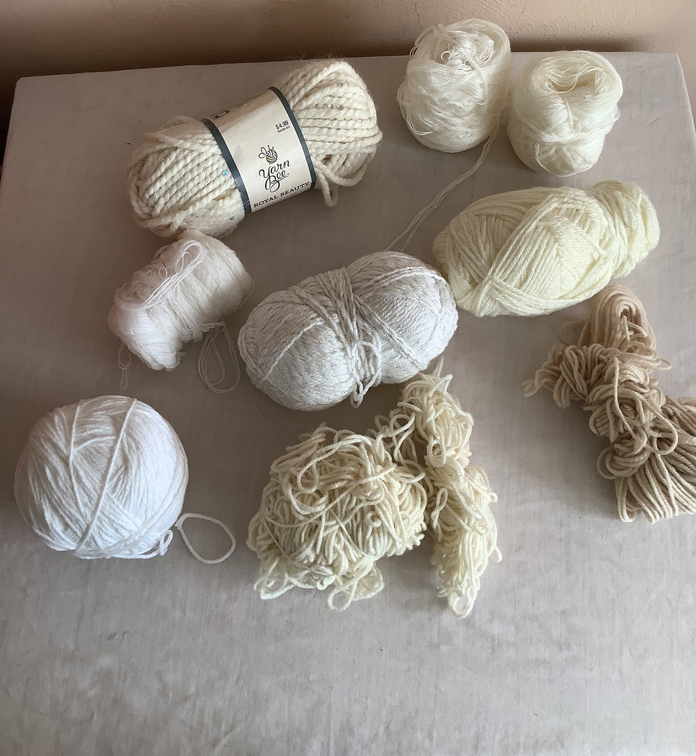 Lot Of VTG Acrylic & Wool Yarn White Cream Knitting Crocheting