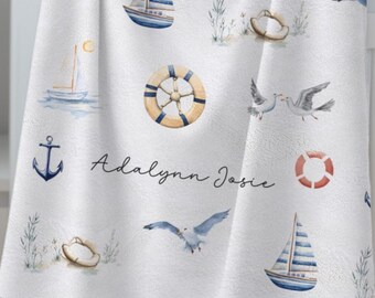 Custom Sailboat Baby Blanket for Sailboat Baby Shower Gift Idea for Baby Personalized Nautical Baby Blanket for Nautical Baby Shower