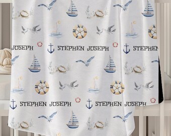 Custom Sailboat Baby Blanket for Sailboat Baby Shower Gift Idea for Baby Personalized Nautical Baby Blanket for Nautical Baby Shower