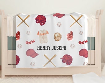 Custom Baseball Baby Blanket with Name for Baseball Enthusiast Baby Shower Gift Idea for Baby Boy Personalized Name Crib Blanket