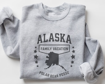 Idée cadeau sweat-shirt pour vacances en famille en Alaska pour une croisière en Alaska, col rond confortable pour vacances en famille, chemises assorties en Alaska pour toute la famille