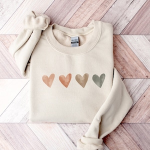 Neutral Watercolor Heart Sweatshirt for Women Heart Lover Gift Love Sweater Cute Valentine's Day Sweater for Women Ladies Heart Top