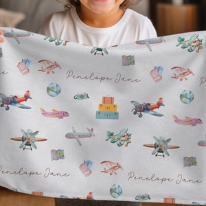 Personalized Airplane Baby Blanket for Travel Theme Nursery Gift Idea for Baby Boy Airplane Blanket Custom Baby Girl Airplane Crib Blanket
