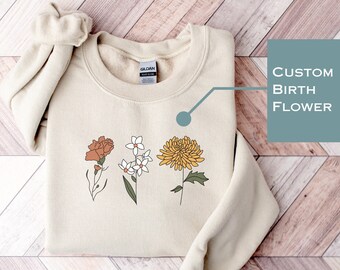 Sweatshirt with Custom Birth Month Flower for Sentimental Baby Shower Gift Idea for New Mom Oversized Sweatshirt for Her First Mother's Day