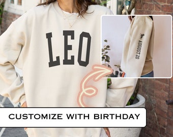 Sweatshirt for Leo Zodiac Lover Birthday Gift Idea Custom Sleeve Print Sweatshirt for Her Personalized Gift for Leo Zodiac Lover