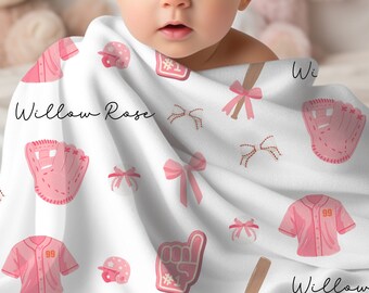 Coperta per neonato personalizzata per amante del baseball Idea regalo per baby shower per bambina Coperta per culla con nome personalizzato per coperta con nome per tifoso di baseball