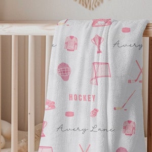Personalized Hockey Baby Blanket for Hockey Lover Baby Shower Gift Idea for Baby Girl Custom Name Crib Blanket for Baby Boy Hockey Fan Gift