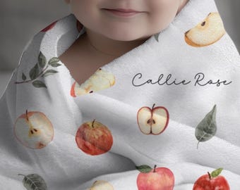 Custom Fall Baby Blanket with Apples Blanket Baby Shower Gift Idea for Baby Girl Personalized Cottagecore Nursery Decor