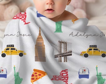 Personalized New York Baby Blanket for New York Baby Shower I Love NY Toile Receiving Blanket Custom 30x40 Baby Blanket New York Pizza