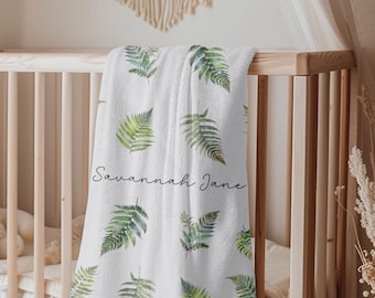 Personalized Fern Baby Blanket for Botanical Nursery Boho Baby Blanket for Baby Girl Fern Decor for Plant Lover Baby Girl