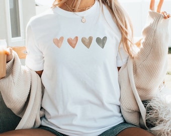 Neutral Watercolor Heart Tshirt for Women Heart Lover Gift Love Shirt Cute Valentine's Day Shirt for Women Cottagecore Aesthetic