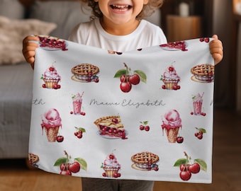Individuelle Kirsch Baby Decke für Baby Shower Geschenk Idee für Baby Mädchen Personalisierte Kirsch Pie Decke für Kleinkind Personalisierte Name Decke