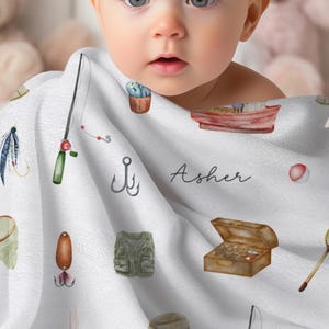 Cobertor de pesca personalizado para bebê menino Cobertor de pesca para pesca Chá de bebê Presente para berçário de pesca Cobertor de pesca com mosca para bebê