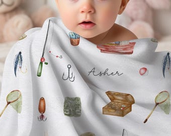 Personalized Fishing Baby Blanket for Baby Boy Fishing Blanket for Fishing Baby Shower Gift for Fishing Nursery Fly Fishing Baby Blanket
