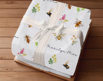 Personalized Honey Bee Baby Blanket for Honeybee Baby Shower Gift Idea Bumble Bee Baby Blanket for Bee Theme Nursery Custom Name Blanket