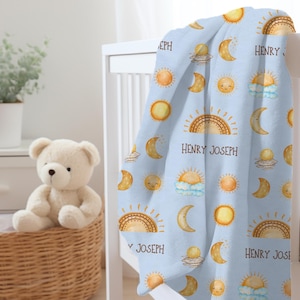 Personalized Sun and Moon Baby Blanket for Baby Shower Gift Idea for Baby Boy Custom Moon Baby Blanket for Baby Girl Sun Baby Blanket