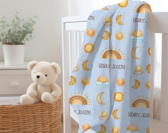 Personalized Sun and Moon Baby Blanket for Baby Shower Gift Idea for Baby Boy Custom Moon Baby Blanket for Baby Girl Sun Baby Blanket