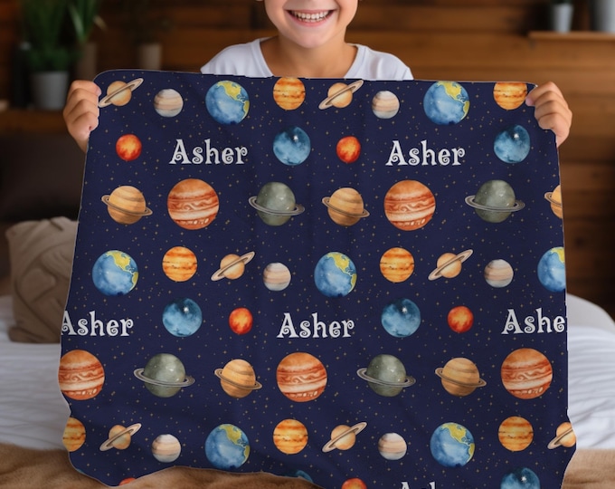 Custom Solar System Blanket for Astronomy Lover Planet Blanket for Solar System Baby Shower Outer Space Nursery Decor for Toddler