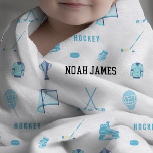 Custom Hockey Baby Blanket for Hockey Lover Baby Shower Gift Idea for Baby Boy Personalized Name Crib Blanket for Baby Hockey Nursery