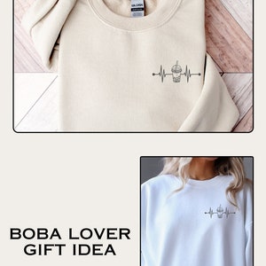 Bubble Tea Gift idea for Boba Lover EKG Sweatshirt with Heartbeat Gift Idea for Bubble Tea Enthusiast Sweater Funny Boba Tea Sweatshirt