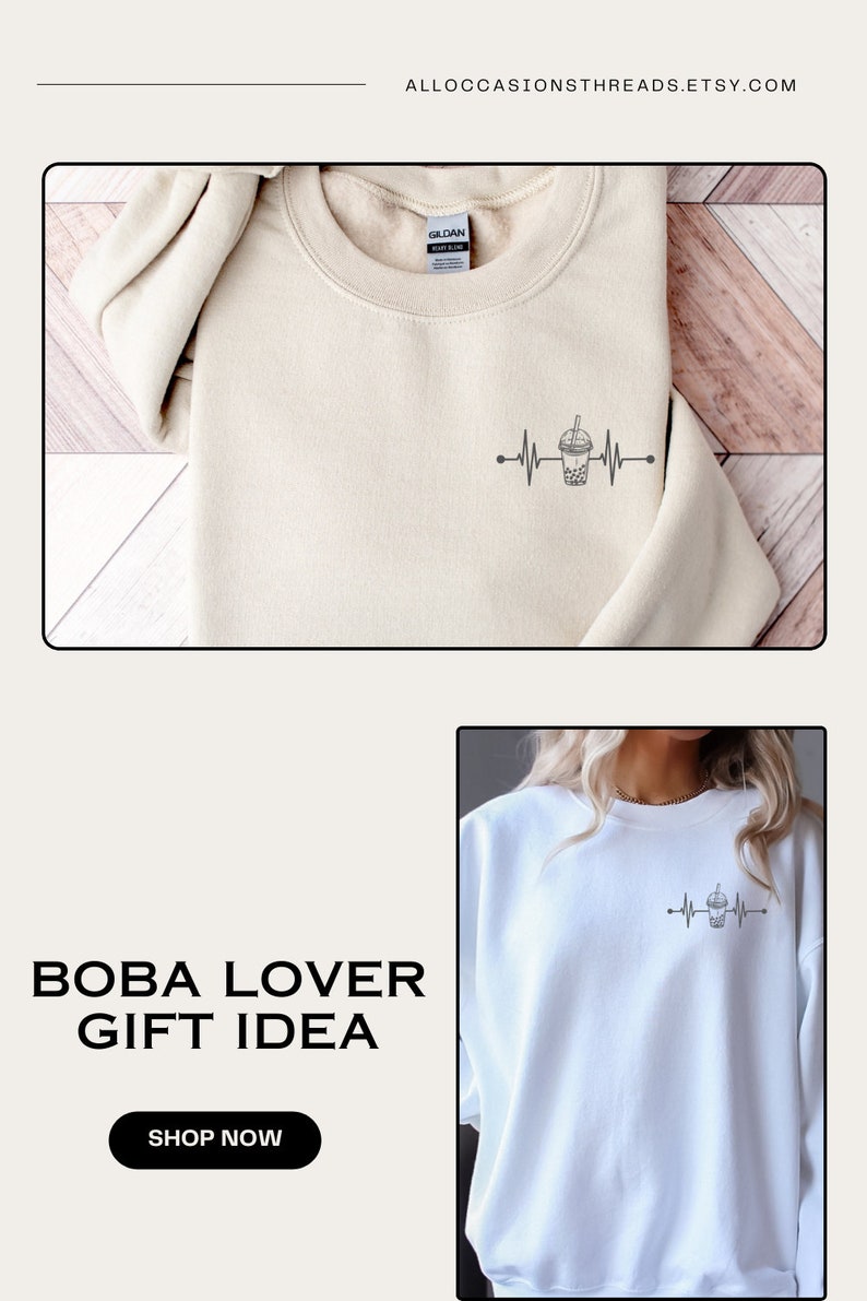 Bubble Tea Gift idea for Boba Lover EKG Sweatshirt with Heartbeat Gift Idea for Bubble Tea Enthusiast Sweater Funny Boba Tea Sweatshirt