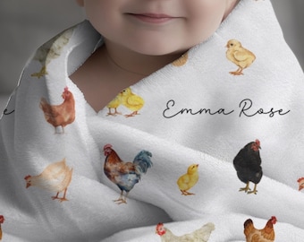 Custom Chicken Baby Blanket for Chicken Theme Baby Shower Newborn Gift for Baby Girl Personalized Plush Chicken Baby Name Blanket Baby Boy