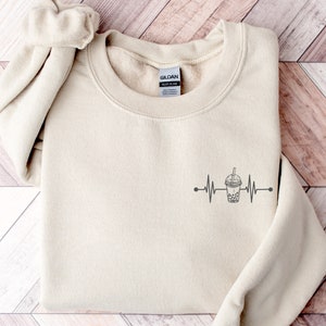 Bubble Tea Gift idea for Boba Lover EKG Sweatshirt with Heartbeat Gift Idea for Bubble Tea Enthusiast Sweater Funny Boba Tea Sweatshirt