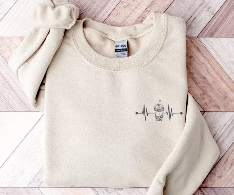 Bubble Tea Gift idea for Boba Lover EKG Sweatshirt with Heartbeat Gift Idea for Bubble Tea Enthusiast Sweater Funny Boba Tea Sweatshirt